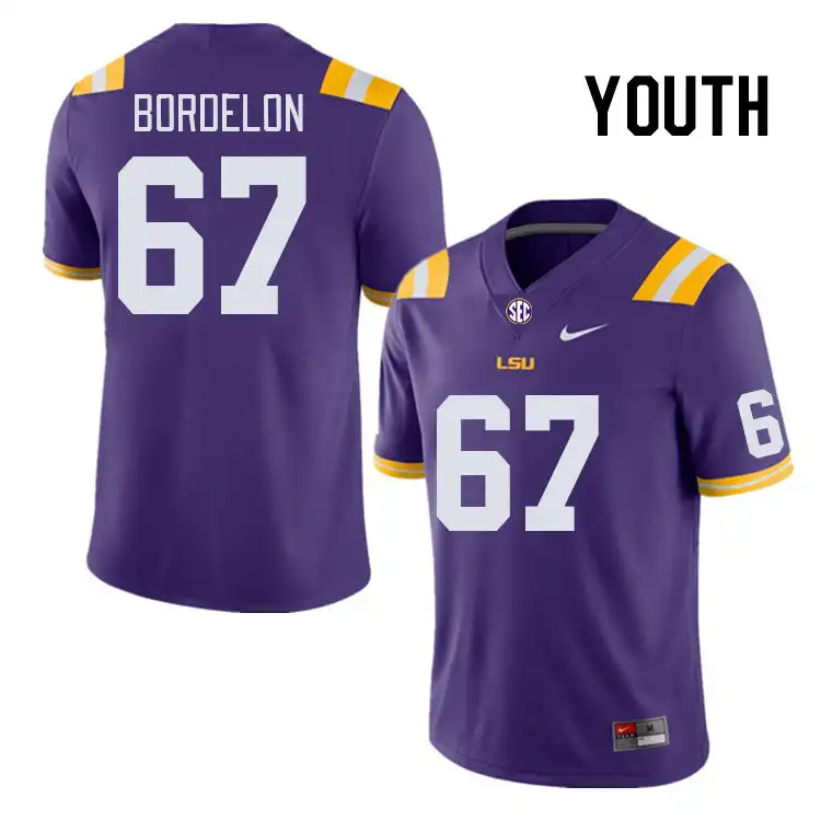 Youth LSU Tigers Bo Bordelon #67 Purple NCAA Football Jersey